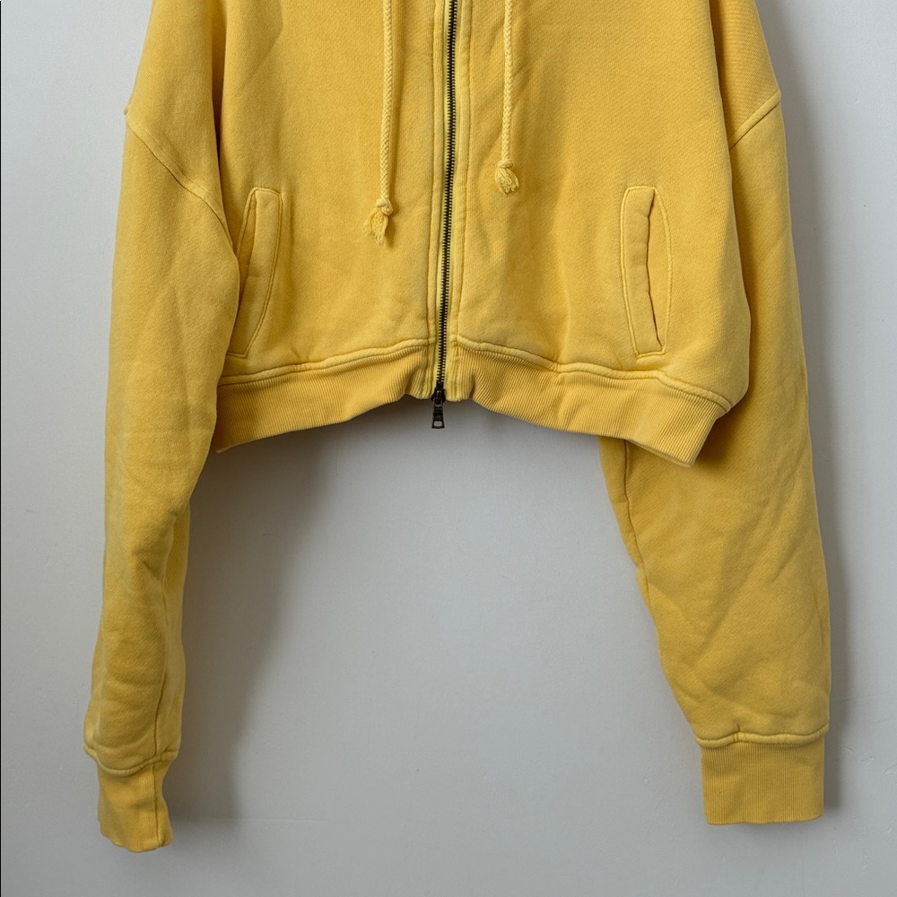 Elwood Cropped Yellow Thick Waffle Knit Lined Hoodie Size: L - Picture 3 of 7